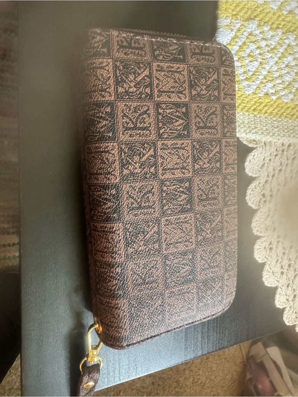 Brown Patterned Zip Wallet - Women Accessories